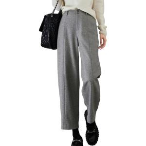 imagechouyatou Womens Fall Winter Wool Pants Elastic Waist Dressy Work Business Casual Slacks Cropped TrouserGrey