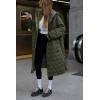imagechouyatou Womens 2025 Winter Lightweight Quilted Puffer Jacket Hooded Midi Long Puffer Coat OvercoatArmy Green