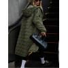 imagechouyatou Womens 2025 Winter Lightweight Quilted Puffer Jacket Hooded Midi Long Puffer Coat OvercoatArmy Green