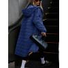 imagechouyatou Womens 2025 Winter Lightweight Quilted Puffer Jacket Hooded Midi Long Puffer Coat OvercoatBlue