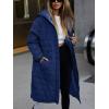imagechouyatou Womens 2025 Winter Lightweight Quilted Puffer Jacket Hooded Midi Long Puffer Coat OvercoatBlue