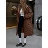 imagechouyatou Womens 2025 Winter Lightweight Quilted Puffer Jacket Hooded Midi Long Puffer Coat OvercoatBrown