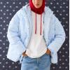 imagechouyatou Womens 2025 Winter Warm Floral Print Puffer Jacket Oversized Quilted Baggy Hooded Down JacketLight Blue
