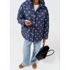 imagechouyatou Womens 2025 Winter Warm Floral Print Puffer Jacket Oversized Quilted Baggy Hooded Down JacketNavy Blue