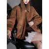 imagechouyatou Womens Boyfriend Faux Suede Leather Bomber Jacket Zip Up Sherpa Lined Dressy Winter CoatBrown
