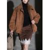 imagechouyatou Womens Boyfriend Faux Suede Leather Bomber Jacket Zip Up Sherpa Lined Dressy Winter CoatBrown