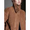imagechouyatou Womens Boyfriend Faux Suede Leather Bomber Jacket Zip Up Sherpa Lined Dressy Winter CoatBrown