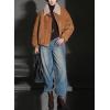 imagechouyatou Womens Boyfriend Faux Suede Leather Bomber Jacket Zip Up Sherpa Lined Dressy Winter CoatLight Brown
