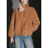 imagechouyatou Womens Boyfriend Faux Suede Leather Bomber Jacket Zip Up Sherpa Lined Dressy Winter CoatLight Brown
