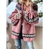 imagechouyatou Womens Fall Casual Patterned Cardigan Sweater Oversized Open Front VNeck Chunky Knit Cardigan CoatPink