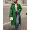 imagechouyatou Womens Faux Leather Long Trench Coat Casual Lapel Single Breasted Pu Leather Jacket Outerwear OvercoatGreen