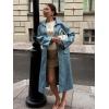 imagechouyatou Womens Faux Leather Long Trench Coat Casual Lapel Single Breasted Pu Leather Jacket Outerwear OvercoatLake Blue
