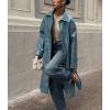 imagechouyatou Womens Faux Leather Long Trench Coat Casual Lapel Single Breasted Pu Leather Jacket Outerwear OvercoatLake Blue