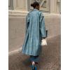 imagechouyatou Womens Faux Leather Long Trench Coat Casual Lapel Single Breasted Pu Leather Jacket Outerwear OvercoatLake Blue