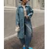 imagechouyatou Womens Faux Leather Long Trench Coat Casual Lapel Single Breasted Pu Leather Jacket Outerwear OvercoatLake Blue