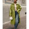 imagechouyatou Womens Faux Leather Long Trench Coat Casual Lapel Single Breasted Pu Leather Jacket Outerwear OvercoatLight Green