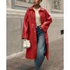 imagechouyatou Womens Faux Leather Long Trench Coat Casual Lapel Single Breasted Pu Leather Jacket Outerwear OvercoatRed