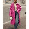 imagechouyatou Womens Faux Leather Long Trench Coat Casual Lapel Single Breasted Pu Leather Jacket Outerwear OvercoatRose Red