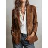 imagechouyatou Womens Retro Faux Suede Leather Blazer Jacket Notched Collar Work Dressy Business Casual CoatBrown