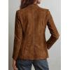 imagechouyatou Womens Retro Faux Suede Leather Blazer Jacket Notched Collar Work Dressy Business Casual CoatBrown