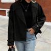 imagechouyatou Womens Winter Loose Fit Cropped Wool Coat Double Breasted Dressy Short Blazer Jacket PeacoatBlack
