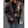 imagechouyatou Womens Winter Loose Fit Cropped Wool Coat Double Breasted Dressy Short Blazer Jacket PeacoatCoffee