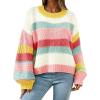 imagechouyatou Women Striped Chunky Pullover Sweaters Crewneck Fall Trendy Color Block Long Sleeve Knit Sweater TopYellow