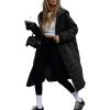 imagechouyatou Womens 2025 Winter Lightweight Quilted Puffer Jacket Hooded Midi Long Puffer Coat OvercoatBlack