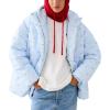 imagechouyatou Womens 2025 Winter Warm Floral Print Puffer Jacket Oversized Quilted Baggy Hooded Down JacketLight Blue