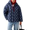 imagechouyatou Womens 2025 Winter Warm Floral Print Puffer Jacket Oversized Quilted Baggy Hooded Down JacketNavy Blue