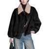 imagechouyatou Womens Boyfriend Faux Suede Leather Bomber Jacket Zip Up Sherpa Lined Dressy Winter CoatBlack