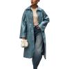 imagechouyatou Womens Faux Leather Long Trench Coat Casual Lapel Single Breasted Pu Leather Jacket Outerwear OvercoatLake Blue