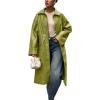 imagechouyatou Womens Faux Leather Long Trench Coat Casual Lapel Single Breasted Pu Leather Jacket Outerwear OvercoatLight Green