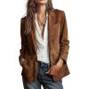 imagechouyatou Womens Retro Faux Suede Leather Blazer Jacket Notched Collar Work Dressy Business Casual CoatBrown