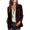 imagechouyatou Womens Retro Faux Suede Leather Blazer Jacket Notched Collar Work Dressy Business Casual CoatDark Brown