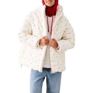 imagechouyatou Womens 2025 Winter Warm Floral Print Puffer Jacket Oversized Quilted Baggy Hooded Down JacketBeige
