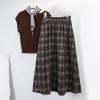 imagechouyatou Women Fall Elastic Waist ALine Pleated Plaid Wool Skirt Winter Midi Long Swing Skirt with PocketBrown