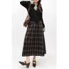 imagechouyatou Women Fall Elastic Waist ALine Pleated Plaid Wool Skirt Winter Midi Long Swing Skirt with PocketBrown