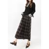 imagechouyatou Women Fall Elastic Waist ALine Pleated Plaid Wool Skirt Winter Midi Long Swing Skirt with PocketBrown
