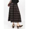 imagechouyatou Women Fall Elastic Waist ALine Pleated Plaid Wool Skirt Winter Midi Long Swing Skirt with PocketBrown