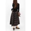 imagechouyatou Women Fall Elastic Waist ALine Pleated Plaid Wool Skirt Winter Midi Long Swing Skirt with PocketBrown