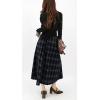 imagechouyatou Women Fall Elastic Waist ALine Pleated Plaid Wool Skirt Winter Midi Long Swing Skirt with PocketNavy Blue