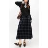 imagechouyatou Women Fall Elastic Waist ALine Pleated Plaid Wool Skirt Winter Midi Long Swing Skirt with PocketNavy Blue