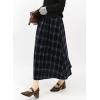 imagechouyatou Women Fall Elastic Waist ALine Pleated Plaid Wool Skirt Winter Midi Long Swing Skirt with PocketNavy Blue