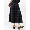 imagechouyatou Women Fall Elastic Waist ALine Pleated Plaid Wool Skirt Winter Midi Long Swing Skirt with PocketNavy Blue