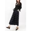imagechouyatou Women Fall Elastic Waist ALine Pleated Plaid Wool Skirt Winter Midi Long Swing Skirt with PocketNavy Blue