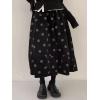 imagechouyatou Women Fall Y2K Polka Dot Coduroy Skirt Elastic Waist Winter ALine Flowy Pleated Midi Long SkirtBlack Grey