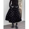 imagechouyatou Women Fall Y2K Polka Dot Coduroy Skirt Elastic Waist Winter ALine Flowy Pleated Midi Long SkirtBlack Grey
