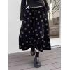imagechouyatou Women Fall Y2K Polka Dot Coduroy Skirt Elastic Waist Winter ALine Flowy Pleated Midi Long SkirtBlack Grey