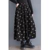 imagechouyatou Women Fall Y2K Polka Dot Coduroy Skirt Elastic Waist Winter ALine Flowy Pleated Midi Long SkirtBlack Yellow
